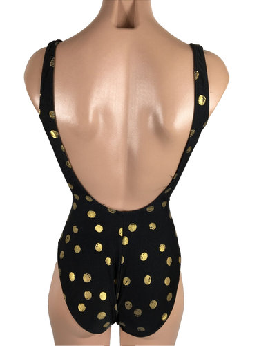 Vintage 90s USA MADE Black Metallic Gold High Cut Low Cut One Piece Swimsuit 10 - Picture 2 of 6