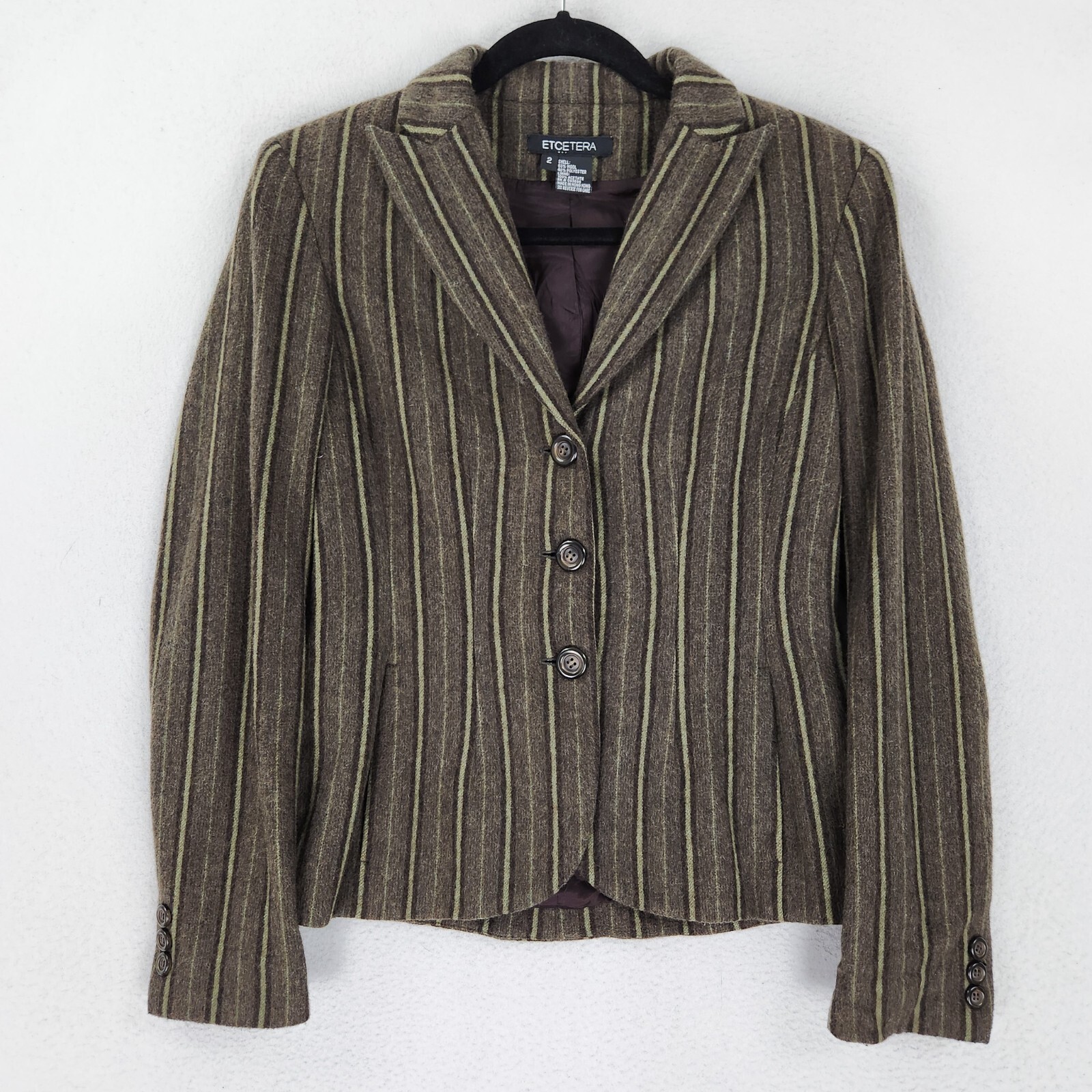 Etcetera Jacket Womens 2 Green Striped Blazer Woo… - image 1