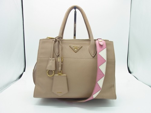 Auth GR79 PRADA Saffiano Esplanade Tote Bag with Strap 2way Bag from Japan