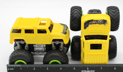 Set of 2 Lifted Monster Truck Plastic Vehicle Yellow Friction Wheels 3.75 Inch - Picture 10 of 10