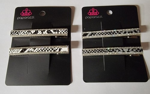 2 Sets Rhinestone Jungle Black Silver White Paparazzi Hair Clip Accessory - Picture 1 of 7