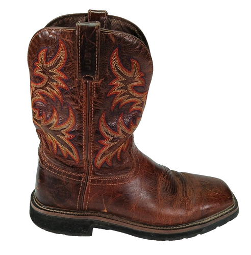 Justin Mens 12D Stampede Driller Brown Square Toe Workboots WK4681 leather - Picture 9 of 14
