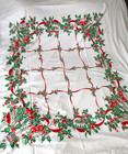 TABLECLOTH CHRISTMAS 51X41 WHITE WITH RED RIBBON HOLLY COTTON BRIGHT GRAPHICS