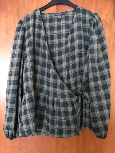 Wickelbluse mit Schößchen Grün / Kariert Größe 48 Primark - Bild 2 von 7