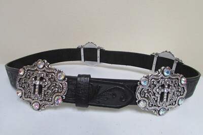 Tony Lama Black Tooled Leather Swarovski Crystals Concho  display picture 1