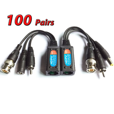 100 Pairs 8MP Video Power and Audio Data Transmitter Balun Cat5 Cat6 to BNC