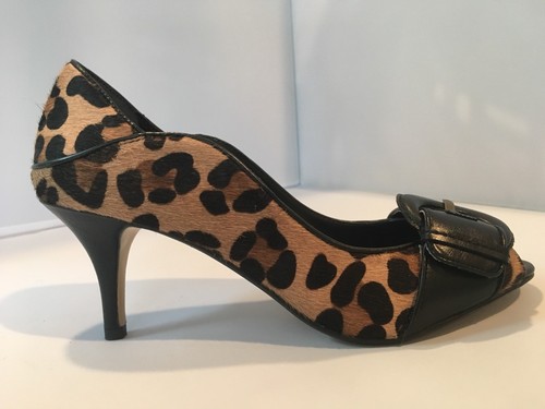 MAX STUDIO Maldives Leopard Print Fur Black Buckle Leather Pump Heels Shoes 7 M - Picture 4 of 10
