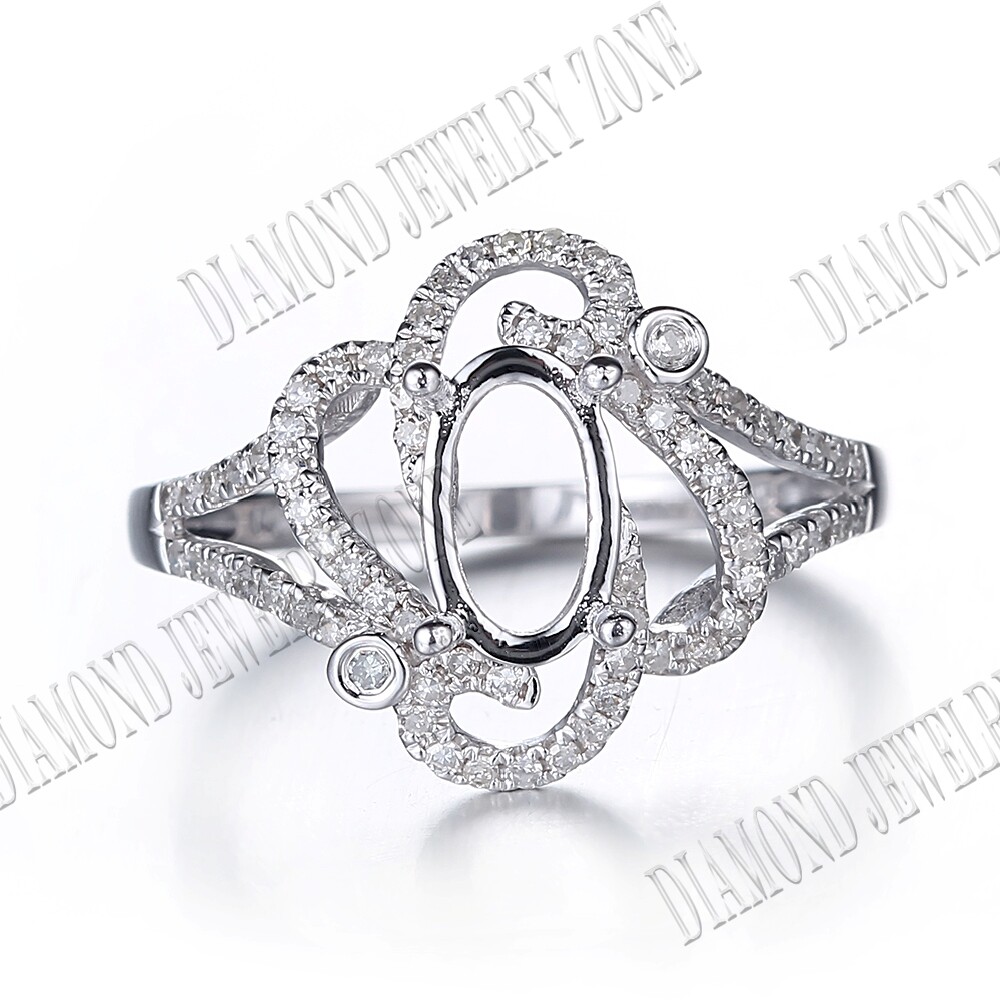14K White gold Engagement Diamonds Semi Mount Women Ring Pave Setting 8x5mm Oval 14K White gold Engagement Diamonds Semi Mount Women Ring Pave Setting 8x5mm Oval
