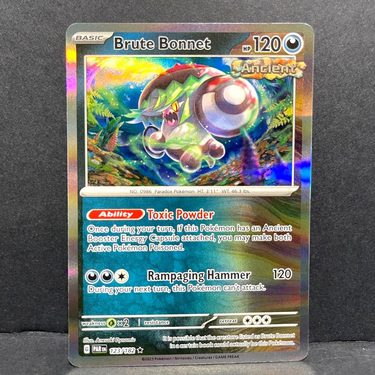 2023 POKEMON PARADOX RIFT BRUTE BONNET 123/182 HOLO (RARE