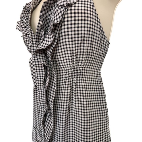 BCBGMaxzazira White & Black Checkered Plaid Silk Halter Rockabilly Top Size S - Picture 7 of 12