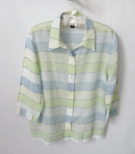 Northern Isles blau grün gestreift 3/4 Ärmel Knopf vorne Shirt *Gr. L*
