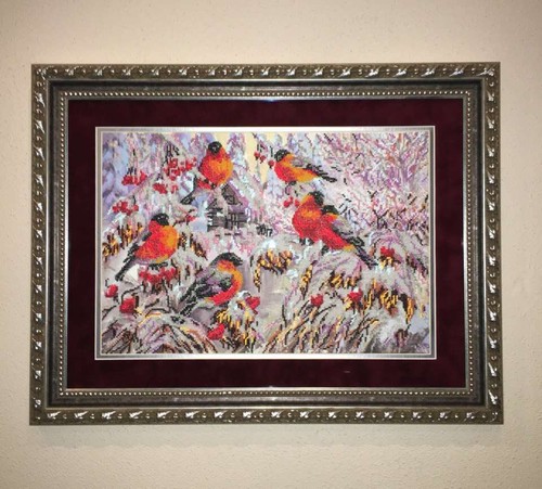 Bead Embroidery Kit "Bullfinches" size 17.7"x11.8" / 45.0x30.0 cm - Picture 4 of 12