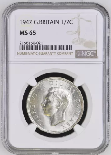 Great Britain - 1942 George VI Silver 1/2 Crown - NGC MS65 FINEST @ NGC TOP POP!