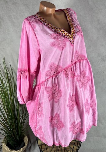 Kleid Tunika Alinie Vneck Stickerei Richelieu BOHO Italy PINKROSA 40 42 44 - Bild 3 von 5
