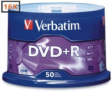 50-Pak VERBATIM 16X 4.7GB DVD+Rs, Verbatim Logo Top, Verbatim 95037