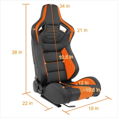 2Pcs Reclinable Vinyl Racing Seats w/ Orange Padded Section