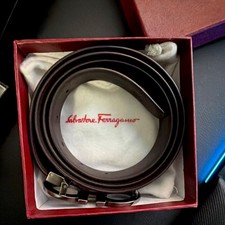 Salvatore Ferragamo Men's Brown Dress Belt with Logo Buckle