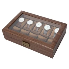 10 Slots Watch Box Wooden Watch Case Glass Lid Jewelry Display Case Storage Gift