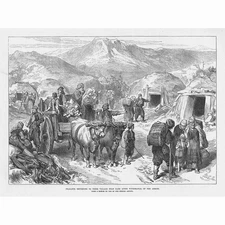 RUSSO-TURKISH WAR Peasants Returning to a Village near Kars - Antique Print 1877