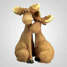 Lipco Poly Resin Hugging Moose Figurine Pair, 4.75" Tabletop Decor, Set of 2