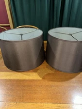 Set Of 2 Restoration Hardware Linen Drum Lamp Shades - Brown