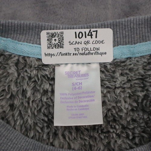 Secret Treasures Shirt Girls Small 4/6 Gray Plush Pajamas Night Owl Sleepwear - Picture 2 of 14