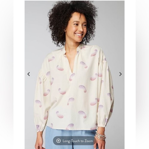 J. Jill Cream Paisley Swirl 3/4 Sleeve Split Neck Popover Top XL Casual - Picture 2 of 15