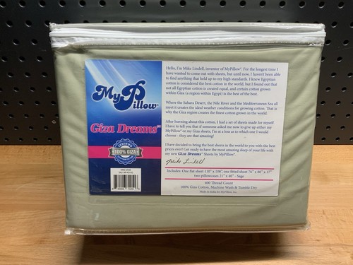 My Pillow Giza Dreams Sheets 100% Certified Giza Egyptian Cotton King Sage New - Picture 2 of 8