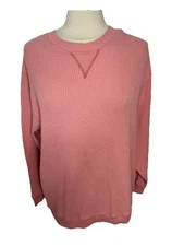 AERIE Thermal Waffle Knit Top Oversized Crewneck Casual Pink M American Eagle