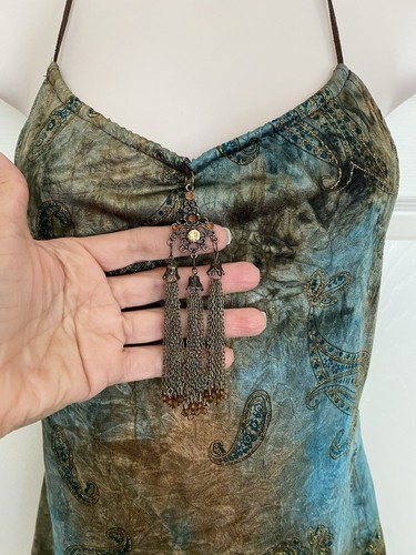 VTG Wet Seal Boho Hippie Tie Dye Paisley Scarf Halter Top Attached Tassel NWT! M - Picture 5 of 16