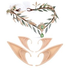 Fairy Crown with Elf Ears Set - Handmade Woodland Elf Headpiece with 2 Pairs
