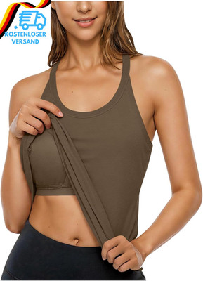 Uhouse Sport Top Damen Fitness Tank Top Mit Integriertem BH Spaghetti Unterhemd