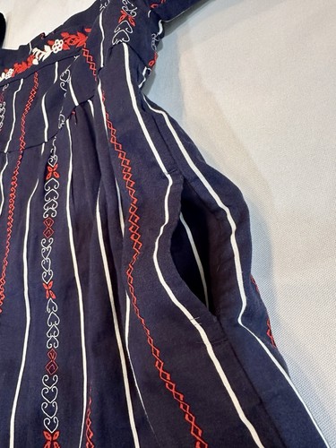 Janie and Jack Girls Sz 5 Embroidered Wide Leg Jumpsuit Romper Navy Square Neck - Picture 6 of 12