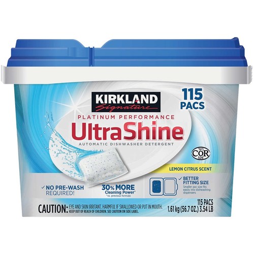 Kirkland Signature UltraShine Dishwasher Detergent Pacs, Lemon Citrus, 115 Ct - Picture 1 of 5