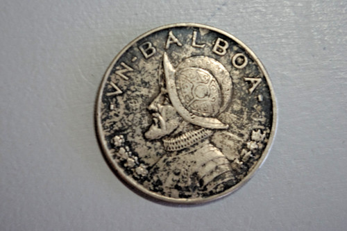 Panama 1934 Un Balboa, 1, 90% Silver, Nice Detail, Toned Dark