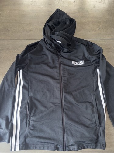 ADIDAS Boys 3 Stripe Tricot Track Jacket Full Zip Black Medium 11/12 - Picture 2 of 6