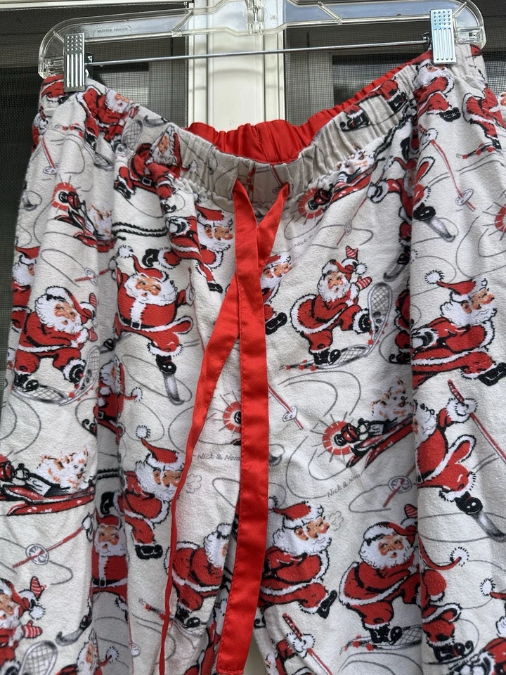Nick & Nora Vintage Papá Noel Invierno Deportes Pijama Mujer’s Talla Mediana Rojo Crema Foto 3 de 4