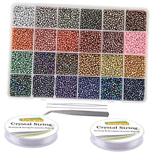 8/0 kleine Glasperlen Set, 3 mm Taille Perlen, 24 Farben kleines Pony Metall Farbe