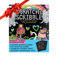 Ooly Scratch & Scribble 10pc Art Kit: 8 Scratch Cards (4 Illustr), Tool, Sticker
