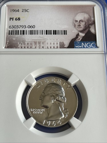 1964 Proof 68 Washington Quarter NGC 90% Argento UNC In