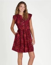 Time and Tru Women s Mini Woven Dress Above Knee Merlot Wine Floral Large 12-14
