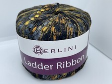 Berlini Ladder Ribbon Yarn 82 Maharaja - Black Grey Gold Ochre 50gr 142yd