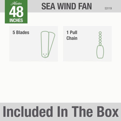 Hunter Fan Company, 53119, 48 inch Sea Wind White Low Profile Indoor / Outdoo... - Picture 4 of 9