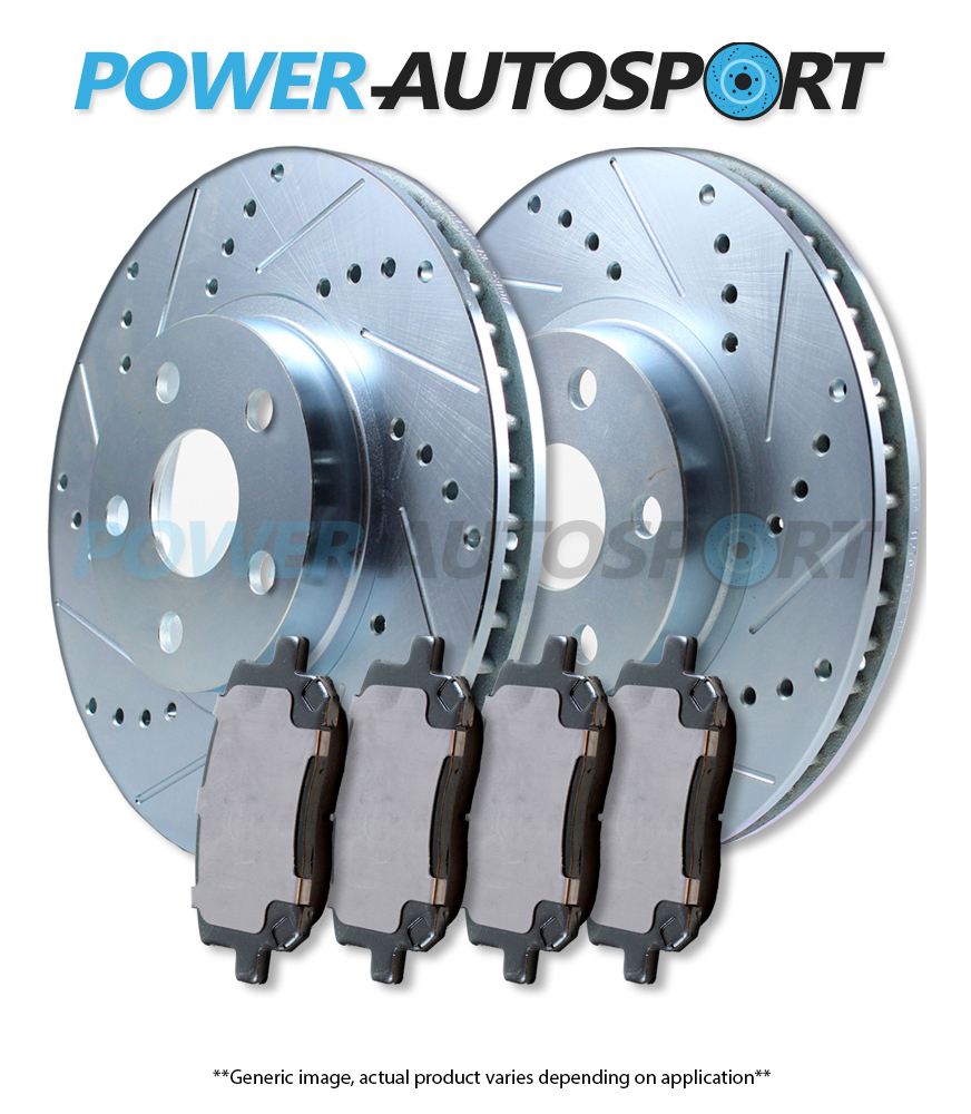 FRONT POWER CROSS DRILLED SLOTTED PLATED BRAKE ROTORS + CERAMIC