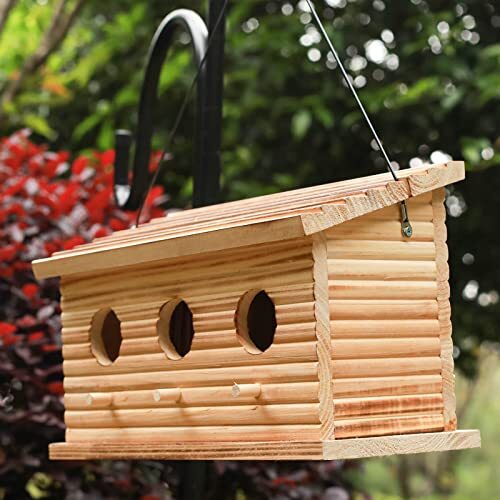 Bird Houses for Outside,Outdoor Bird House Room for 3 Bird Families 3 Hole - Picture 4 of 7