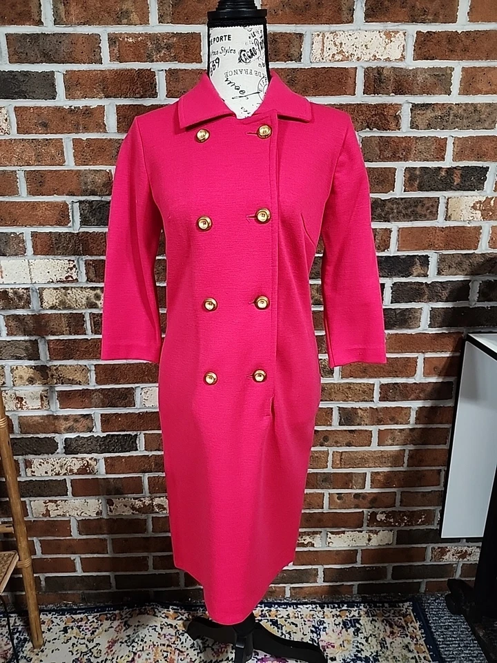 Vestido Vintage Tejido Pura Lana Pura Rojo Doble Pecho Talla 4 Hoy  Foto 2 de 4