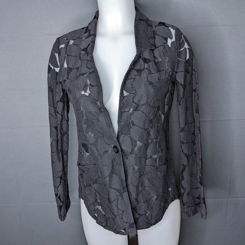 BCBGGeneration Womens Blazer Jacket XS Black Sheer Floral Button Career