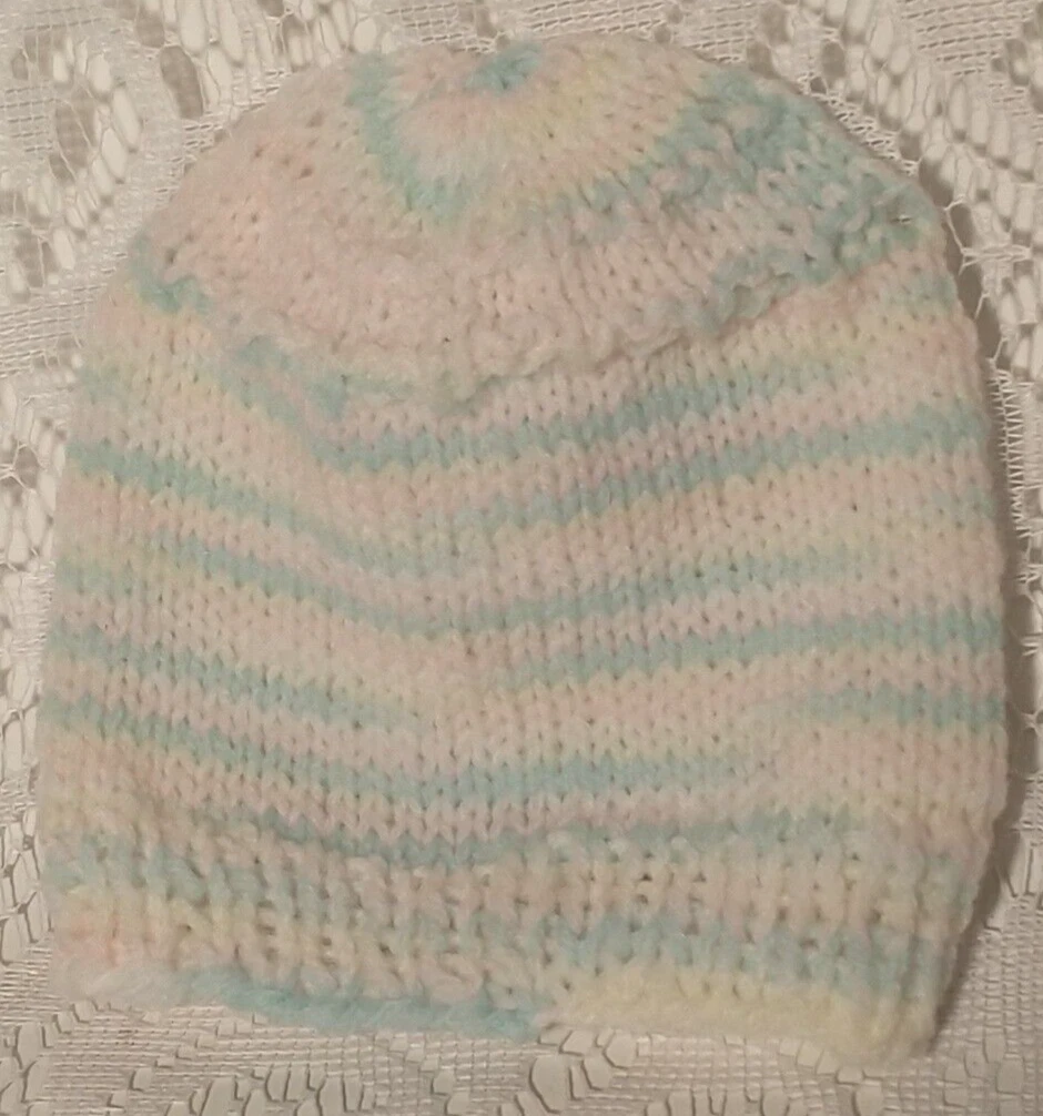Brunswick Baby Sport Yarn Hand Made Knit Baby Hat Pale Pastel Variegated tblbf1