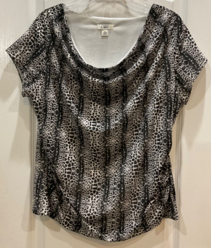 Cato Womens Pullover Blouse Jr Size XL Black Off White Cap Sleeve Lined 159