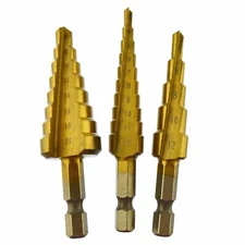 3pk HSS Step Cone Drill Titanium Coated Hole Cutter Hex Shank Metal PlasticAT01